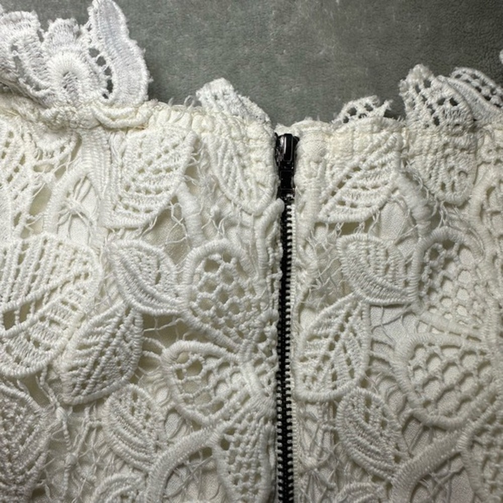 ASTR Lace Mini Dress Women Sz M Ivory Off Shoulder Crochet Cocktail Bridal Boho - Picture 5 of 12